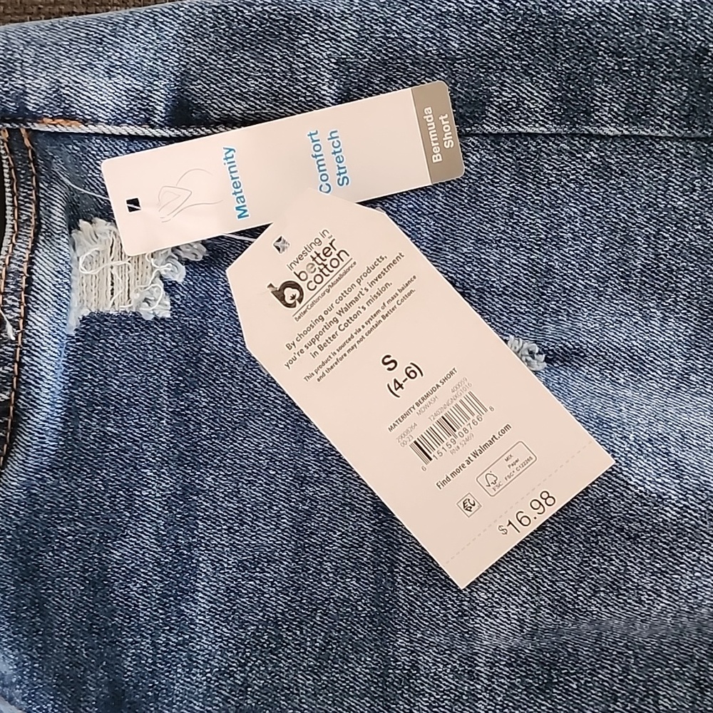 TIME AND TRU MATERNITY High Waisted Jean Shorts S 4 6 Ripped Bermuda Stretch - Picture 8 of 10